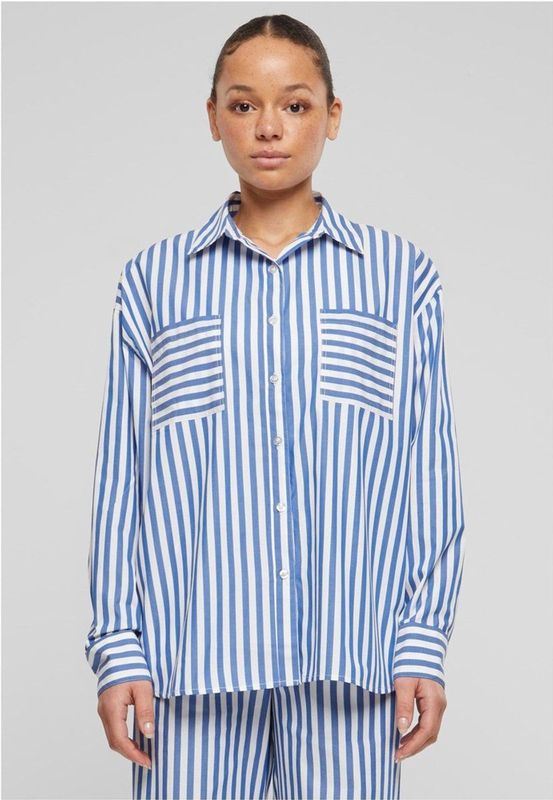Urban Classics - Dameshemd - Wit/Blauw - Gestreept - Relaxed Fit