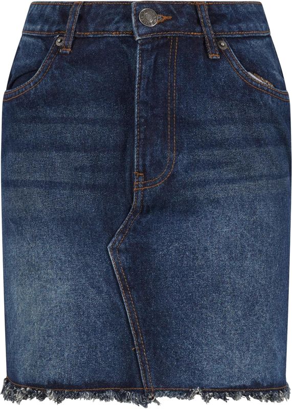 Strokenrok - Effen - Denim - Gefranjerde Zoom - Normale Pasvorm