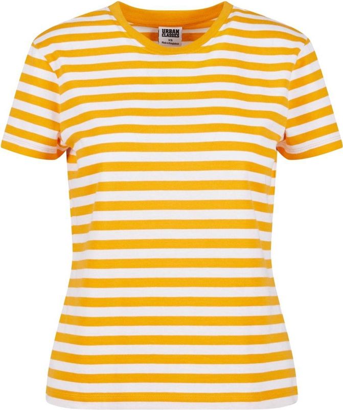 Urban Classics Dames T-Shirt Ladies Regular Striped Tee White/Dark Blue XS, wit/donkerblauw, XS