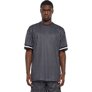 Urban Classics - Oversized Striped Mesh Heren T-shirt - Zwart Wit