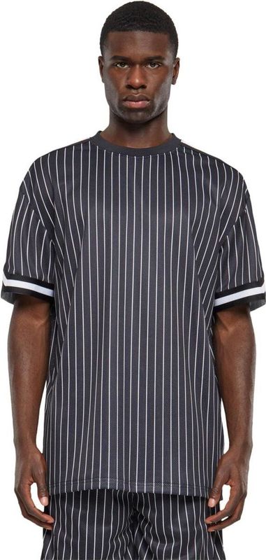 Urban Classics - Oversized Striped Mesh Heren T-shirt - Zwart Wit