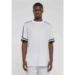 Urban Classics - Oversized Striped Mesh Heren T-shirt Wit Zwart