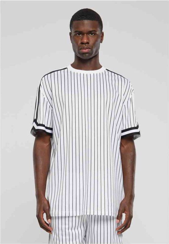 Urban Classics - Oversized Striped Mesh Heren T-shirt - Wit Zwart