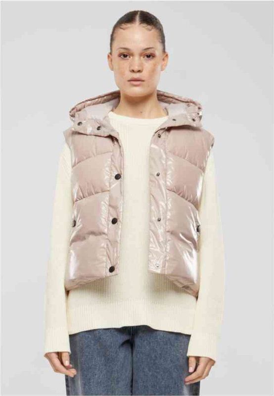 Urban Classics - Recycled Shiny Puffer Vest with Hood Mouwloos jacket   Roze