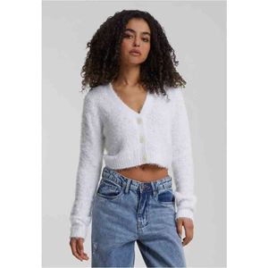 Urban Classics - Cropped Feather Cardigan - Wit - Gebreide Trui
