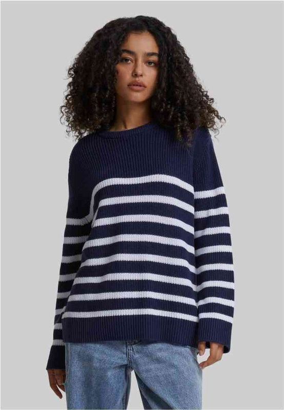 Urban Classics - Rib Striped Gebreide trui - Donkerblauw/Wit