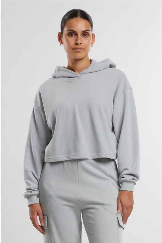 Urban Classics - Oversized Cropped Light Terry - Hoodie - Groen - 35% Katoen, 35% Biologisch Katoen, 30% Polyester