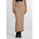 Urban Classics - Rib High Slit - Maxirok - Beige Gemêleerd - 7/8 Lengte - Slim Fit