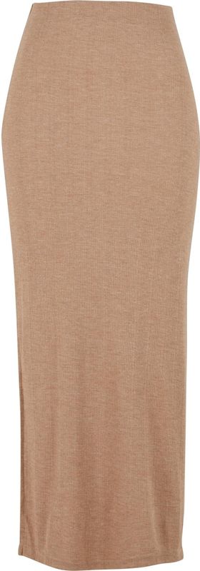 Urban Classics - Rib High Slit - Maxirok - Beige Gemêleerd - 7/8 Lengte - Slim Fit