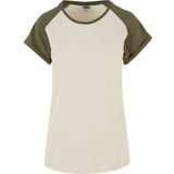 Urban Classics - Contrast Raglan Dames T-shirt - Beige Olijfgroen