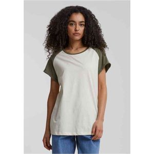 Urban Classics - Contrast Raglan Dames T-shirt - Beige Olijfgroen