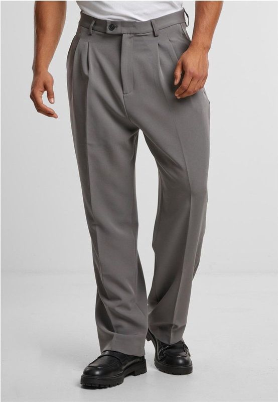 Urban Classics - Herenbroek - Cloudgrey - Double Pleated Dressed Pants - Losse Pasvorm