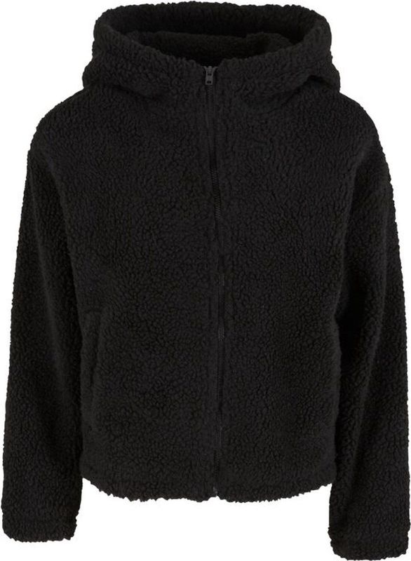 Urban Classics - Ladies Short Hooded Sherpa Jacket - Tussenseizoensjas - Zwart - 100% Polyester