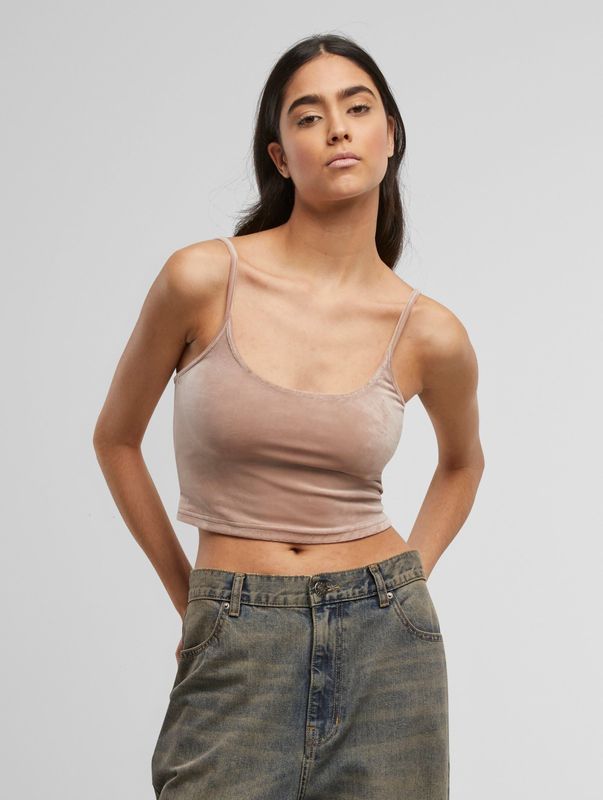 Urban Classics - Damestanktop - Duskroos - Korte Fluwelen Top - Buikvrij