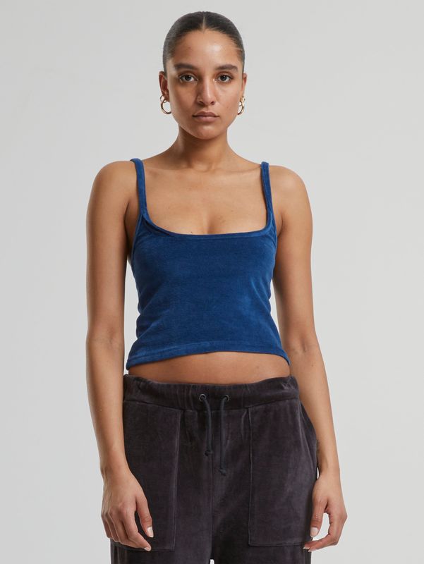 Urban Classics - Débardeur court - Velours - Blauw - Dames