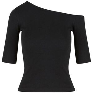 Urban Classics Dames biologische asymmetrische rib T-shirt Shirt met lange mouwen zwart XS Dames