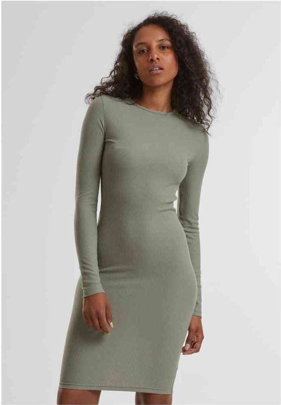 Urban Classics Ladies Rib Dress Mini-jurk olijf L 77% polyester, 19% viscose, 4% elastaan Basics