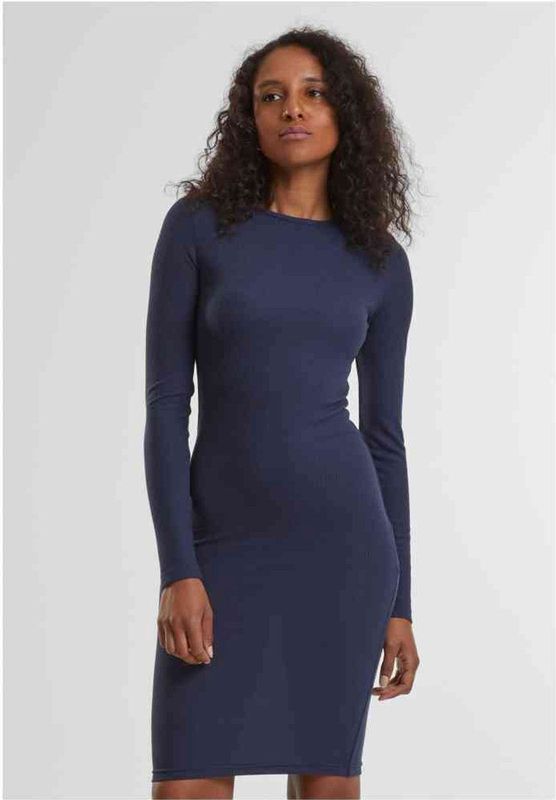 Urban Classics - Robe Courte Côtelée - Blauw Marine - Viscose, Polyester, Elasthaan