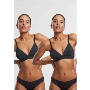Urban Classics Basic beha voor dames, ongevoerde beha met verstelbare bandjes, comfortabel, verpakking van 2 stuks, zwart + zwart., XS
