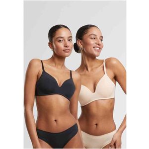 Urban Classics Basic Padded Bra Damesbeha, 2-pack, gevoerde beha met verstelbare bandjes, naadloos, verpakking van 2 stuks, zwart + nude., 75A