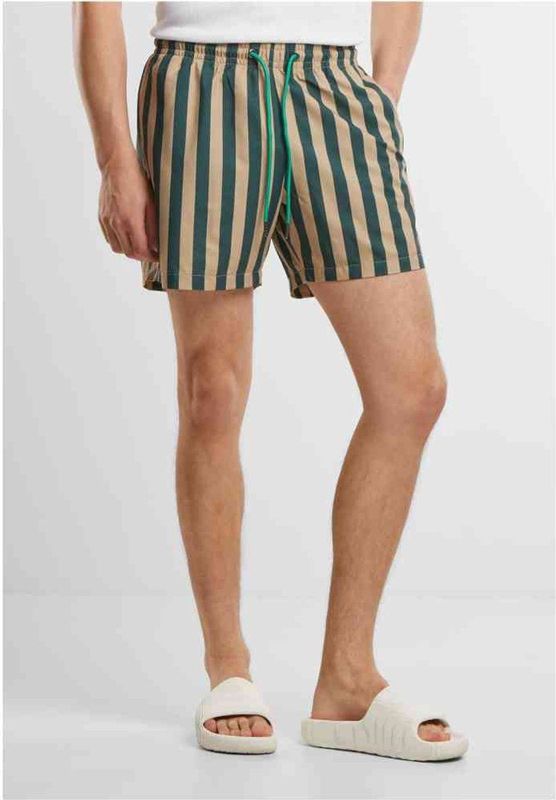 Urban Classics - Seersucker Zwembroek - Flessengroen/Unionbeige - Sneldrogend