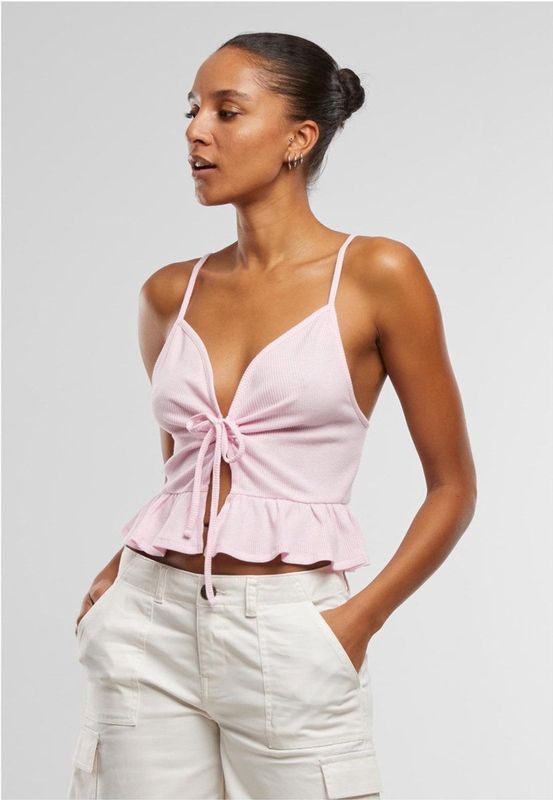 Urban Classics - Waffle Pique Ruffle Top - Roze - Crop Top