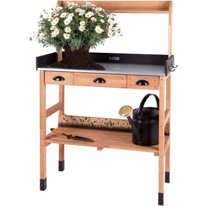 WONDERMAKE® premium plantentafel van kersenhout met laden weerbestendig, tuinwerktafel XL buiten buitenbalkon van hoge kwaliteit, tuinmanstafel, donkerbruin zwart
