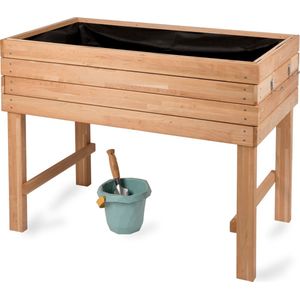 WONDERMAKE® Groot premium verhoogd bloembed van massief kersenhout met poten voor tuin balkon terras, bloembak hoog houten kit voor kruiden groenten bloemen met folie, plantenbak tuinbed kruidenbed buiten outdoor, bruin