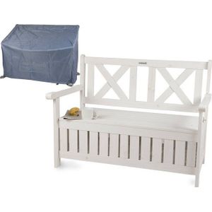need&wants® tuinbank hout weerbestendig met opbergruimte en deksel, 2-zits borstbank klassieke houten bank, parkbank massief tuin buiten met lade, natuurlijk massief hout, wit