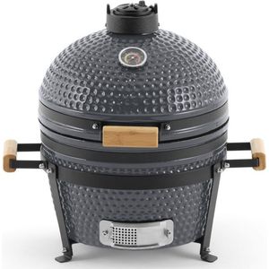 Landmann Kamado 16 inch Grijs Grilloppervlak ⌀ 35,5 cm - Met pizzasteen en Elevator - Met thermometer - Met onderstel en handgrepen - Dubbelwandig & geïsoleerd - BBQ Egg - Dekselthermometer - Kamado bbq - BBQ kamado - Tafelmodel