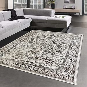 CARPETIA Discreet oosters tapijt met plantendecoraties en ornamenten in crème, 140 x 200 cm