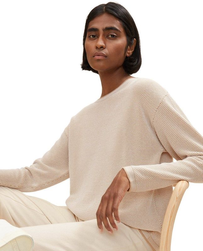 Gebreide Trui - Beige - Met Modieuze Structuur - Lange Mouwen