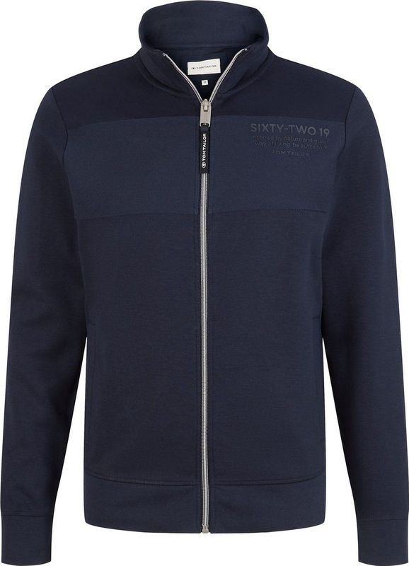 TOM TAILOR - Stand-Up Sweat Jacket - Heren Trui - Groen - Katoen