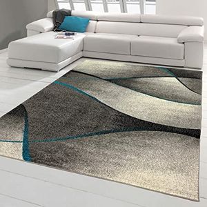 Teppich-Traum Modern woonkamertapijt, golven, design in blauw, grijs, antraciet, onderhoudsvriendelijk en duurzaam (Ökotex), afmetingen 160 x 220 cm