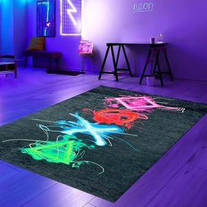 Teppich-Traum Vloerkleed, gamingkamer, onderhoudsvriendelijk, robuust, lichtgevende symbolen met neonkleuren, kleurrijk, 200 x 290 cm