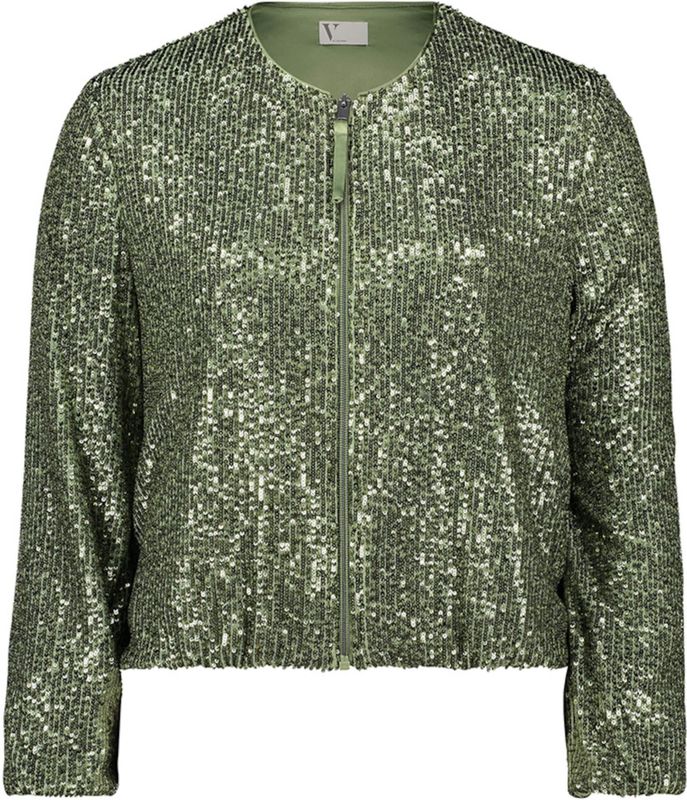 Vera Mont - Blouson Jas - Groen - Pailletten - Ronde Hals - Lange Mouwen