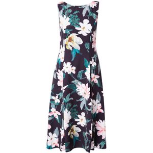 Vera Mont - Jurk - Donkerblauw - Gevoerde Zoom/Rand, Rug Rits, Bloemenprint