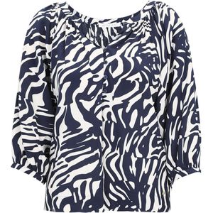 Betty & Co - Copenhagen - Damesblouse - Donkerblauw/Naturel - 100% Natuurlijke Viscose