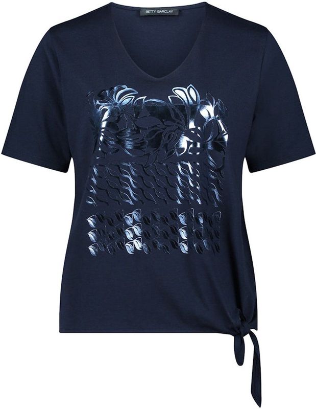 T-shirt - Motiefprint - Katoen - V-hals - Kwartmouw