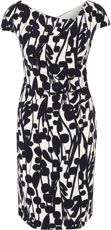 Vera Mont - 0292/4137 - Damesjurk - Crème/donkerblauw - Overlappende Mouwen, Geplooide Halslijn