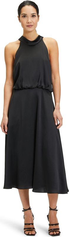 Vera Mont - Cocktailjurk - Effen Zwart - Satijn - Midi-Lengte