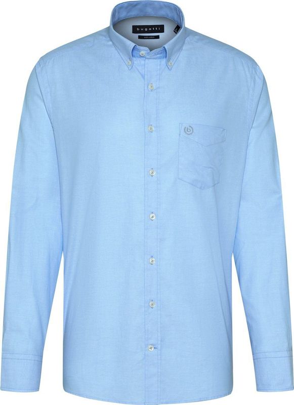 Lichtblauw Overhemd - Knopen - Button-downkraag - Lange Mouwen - Modern Fit