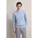 Gebreide Trui - Lichtblauw - Regular Fit - V-hals - Lange Mouwen