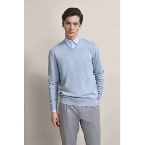 Gebreide Trui - Lichtblauw - V-hals - Lange Mouwen - Regular Fit