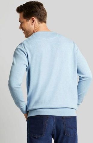Bugatti - Basic Essential - Gebreide Trui - Lichtblauw - Ronde Hals - Lange Mouwen