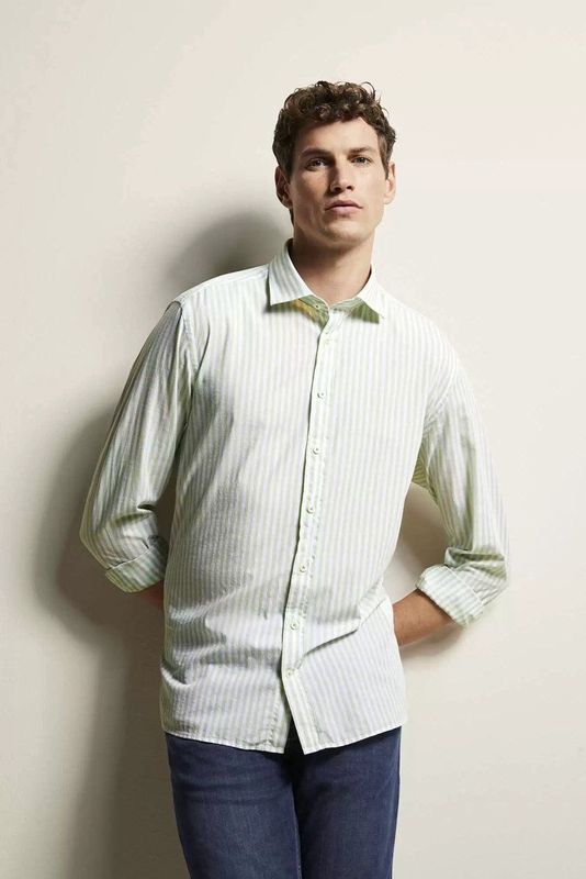 Bugatti - Casual Overhemd - Lichtgroen - 100% Katoen