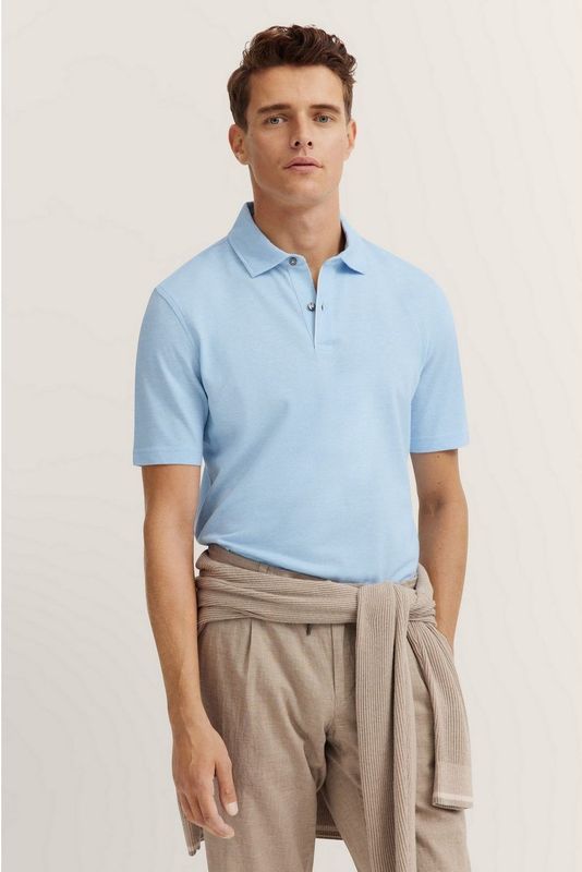 Bugatti - Poloshirt - Lichtblauw - Katoen-linnenmengsel