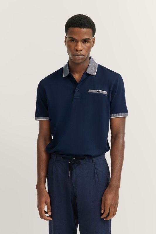 Bugatti - Poloshirt - Marine - Korte Mouwen - Borstzak