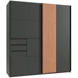Wimex Schwebetürenschrank Coburg, Kleiderschrank Made in Germany mit Akustikpaneel Optik oder Holzoptik eichefarben, 180cm breit