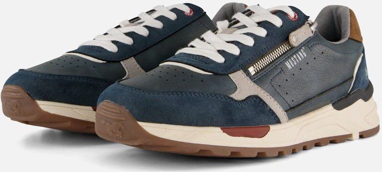 Mustang Sneakers - Blauw - Suede - Rits- en Vetersluiting - Uitneembaar Voetbed